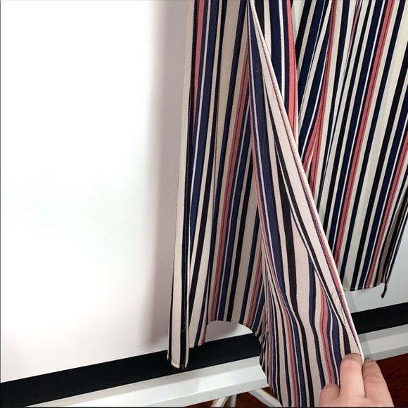 Aqua striped cropped wide leg high rise w/ side slit leg pull on pants - Picture 5 of 9